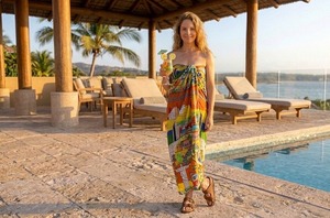 Rio De Janeiro Printed Cover-Up Dress with Christ Statue and Favela Pattern One Piece Swim <b>Wrap</b> <b>Sarong</b> Style Beachwear for Women - Product Image 5