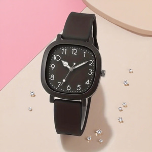 Montre à quartz pour femme avec bracelet en silicone de luxe, montre carrée tendance pour étudiantes - Product Image 3