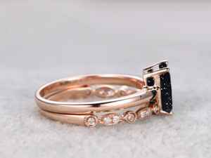 Ensemble de 2 bagues en pierre de sable bleue plaquées or rose 925, bagues de fiançailles empilables vintage uniques en argent sterling - Product Image 4