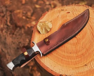 Couteau Bowie en acier D2 fait main, manche en bois Pakka naturel avec étui en cuir, couteau de survie pour le camping, couteau d'extérieur - Product Image 4