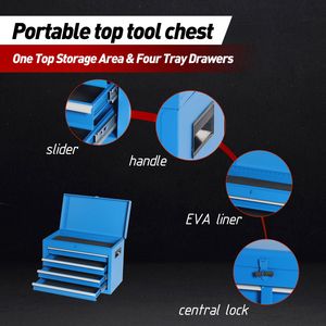 Detachable Top Rolling Tool Chest 5-Drawer <b>Storage</b> Cabinet with Universal <b>Lockable</b> Wheels Adjustable Shelves Tool <b>Box</b> Liner - Product Image 5