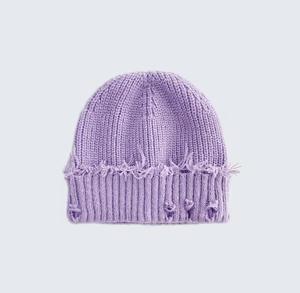 Bonnet unisexe en acrylique couleur unie, style vintage, tricoté à la main, bord déchiré, ajustable, décontracté, pour l'hiver, pour adultes 56-58CM - Product Image 3