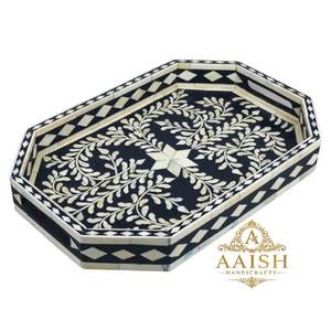 Luxury Handcrafted Bone Inlay Serving Tray Bone Inlay <b>Coffee</b> <b>Table</b> Tray Bone Inlay <b>Display</b> Tray Handmade Bone Mosaic Tray - Product Image 3