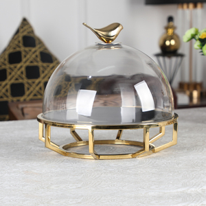 Giá Đỡ Bánh Thanh Lịch Giá Đỡ Bánh Vàng Sang Trọng Hình Tròn Có Nắp Kính Vòm Để Trang Trí Đám Cưới - Product Image 2