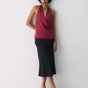 Top formal halter para mujer, sexy sin espalda, sin mangas, holgado de satén para verano, blusa halter personalizada para oficina - Product Image 6