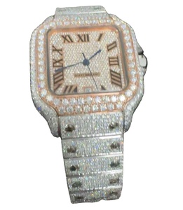 นาฬิกาข้อมือธุรกิจอัตโนมัติ Moissanite สีขาว VVS1เพชรประดับด้วยกระจกแซฟไฟร์เย็นสายหนังสไตล์ฮิปฮอป - Product Image 1