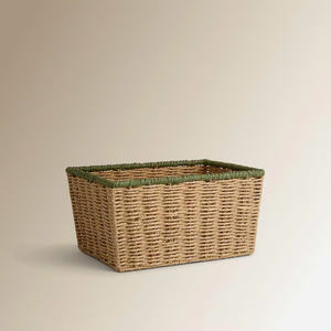 Handmade Paper Storage Basket Set With Fabric <b>Lining</b> Wicker Seagrass Organizer Bin <b>For</b> Closet <b>Shelf</b> Home Storage Solution - Product Image 4