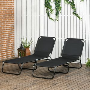 Set di 2 Sdraio Pieghevoli da Piscina con Schienale Reclinabile a 5 Livelli, Lettini Prendisole da Esterno con Telaio in Acciaio per Spiaggia e Giardino - Product Image 2