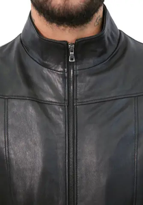 Men's Punk Wind Oblique Zipper Design Men's Leather <b>Jacket</b> Coat New Motorcycle <b>Pilot</b> Leather <b>jacket</b> for men - Product Image 5