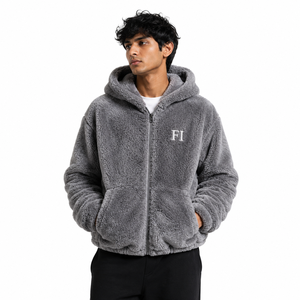 High Quality Custom Sherpa Fleece Hooded <b>Jacket</b> Zip Front Oversized Custom Logo Winter Streetwear Casual Men's Hoodies B2B USA - Product Image 1