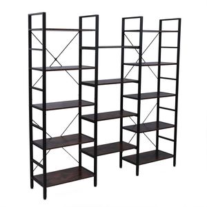 Libreria Vintage Stile Industriale a 5 Ripiani, Etagere Tripla Larga con Ampia Scaffalatura Aperta, Mobile in Legno e Metallo - Product Image 4