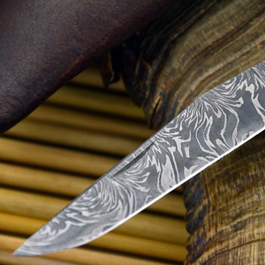 Couteau pliant en acier Damas, lame à pointe tombante, manche en bois de cerf, couteau de chasse - Product Image 3