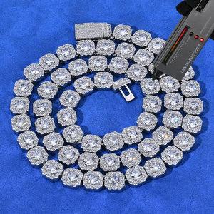 Collier Chaîne Tennis Luxe Moissanite en Grappe Finition Or Blanc Bijoux Hip Hop Iced Out Cadeau Tendance Homme - Product Image 1