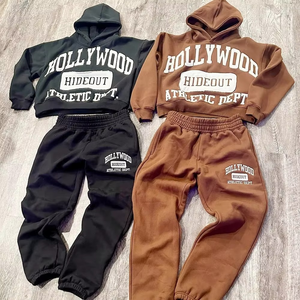 Ensemble de survêtement streetwear premium effet vieilli, personnalisable, en coton épais vintage, comprenant un sweat à capuche oversize et un pantalon de jogging pour homme - Product Image 1