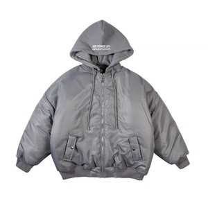 Blouson Bomber Varsity Unisexe Gris Uni Personnalisable avec Broderie sur le Devant, en Satin Écologique Respirant, Style Sportif Décontracté - Product Image 2