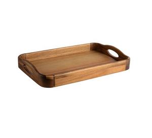 Plateau de service en bois d'acacia naturel, nouveau design 2026, 35x25 cm, finition polie de qualité supérieure, compatible lave-vaisselle, présentoir alimentaire pour hôtels et cafés - Product Image 1