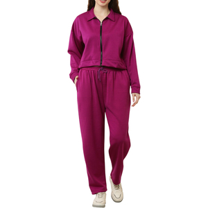 Conjunto Deportivo Corto para Mujer al por Mayor, Sudadera Corta con Hombros Caídos y Estampado Personalizado de Manga Larga y Pantalones para Invierno - Product Image 1