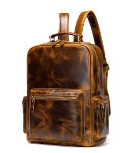 Waterproof Genuine Cow Leather <b>Backpack</b> Anti-Theft Vintage <b>Laptop</b> Rucksack for <b>Work</b> and Travel LBP-0313 - Product Image 2