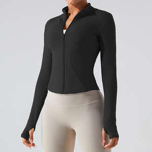 Veste de sport légère à fermeture éclair, manches longues, col montant, veste de yoga courte, coupe ajustée athlétique - Product Image 3