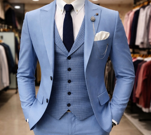 ชุดสูทผู้ชายผ้าพรีเมียมสำหรับงานเลี้ยง ชุดสูทแต่งงาน 3 ชิ้น ชุดสูทสำหรับงานพิธีการ ชุดทักซิโด้สไตล์อิตาลีสำหรับฤดูร้อน - Product Image 3