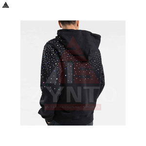 Sweat à capuche personnalisé avec logo en strass pour homme, pull basique tendance en coton mélangé de haute qualité, dernières nouveautés en matière de sweats à capuche en strass pour homme - Product Image 3