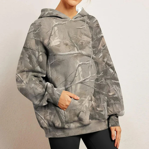 Sweat-shirt à capuche pour femme, imprimé camouflage, manches longues, pull décontracté avec poches, vêtement d'automne, tissu tricoté 100% polyester - Product Image 4