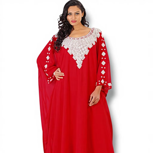 Awais House Bride Islamic A-Line Georgette Crystal Simple Floor-Length Long Sleeves Summer Festival Wedding Eid <b>Kaftan</b> Dress - Product Image 1