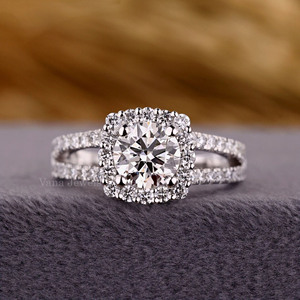Vintage 18K White Gold <b>Solid</b> Gold Engagement Ring Lab Grown Diamond Split Shank Pave Setting IGI Certified Anniversary Weddings - Product Image 1