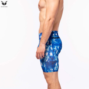 Blue Color Printed Design OEM Services Seamless Quick-Dry <b>High</b> Elasticity Cycling And Running Wear Men Compression Shorts - Product Image 4