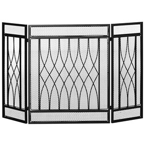 Paraschizzi Moderno Pieghevole a 3 Pannelli per Caminetto 125,7 cm x 79,9 cm, in Rete di Ferro Nero, Protezione da Scintille per Caminetto a Legna, Decorazione per Interni Domestici - Product Image 1