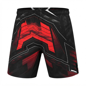 Shorts de bain pour hommes, taille mi-haute élastique, coupe sportive, coupe-vent, écologiques, séchage rapide, imprimé sérigraphié rouge et noir - Product Image 4