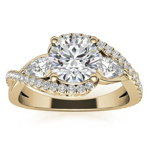 Trendy 18K Gold <b>Fine</b> <b>Ring</b> for Women Natural Diamond <b>ring</b> Round and Pear Lab Grown Diamond 3-Stone Bypass Engagement <b>Ring</b> - Product Image 3