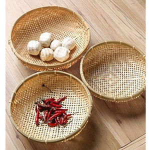 Set Three Woven Bamboo Colander Baskets Eco-Friendly Luxury Design Hanging Function for Drying Vegetables <b>Kitchen</b> Hotel Use - Product Image 1