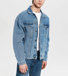 Customized High Quality Unisex Coated Denim Jackets Casual Solid Vintage 100% Cotton Stand Front Pocket Winter Style Plus Size - Product Image 1