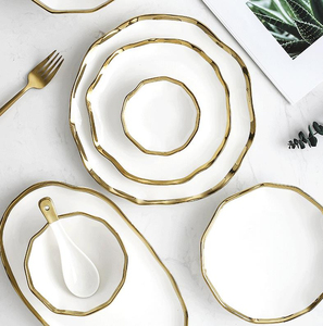 Modern Luxury Dinner <b>Set</b> With Unique Abstract Artwork Premium Ceramic Serving Plates Decorative Soup Bowls - Product Image 1