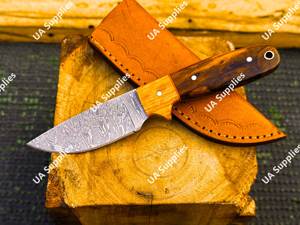 Damascus Steel 8" OEM Drop Point Razor <b>Sharp</b> Skinner <b>Knife</b> Rosewood Leather Sheath Outdoor Carry Survival Self Defence <b>Knife</b> - Product Image 4