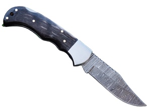 Couteau à lame pliante pour homme Bushcraft Skinner tactique Corne de taureau en acier damassé forgé avec gaine Cadeau de chasse de camping pour lui - Product Image 1