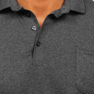 Polo à manches courtes gris foncé pour homme, en coton tricoté, couleur unie, décontracté, respirant, coupe classique, avec poche - Product Image 6