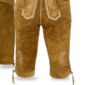 Pantalones Cortos Bávaros de Cuero Marrón para Hombre con Bordado, Cierre con Cordón, Cintura Media, Estilo Casual - Product Image 2