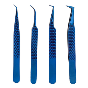 Juego de Pinzas para Extensión de Pestañas de Salón de Belleza, Recubrimiento de Titanio Azul, Punta Recta y Curva, 5.0 Pulgadas - Product Image 2