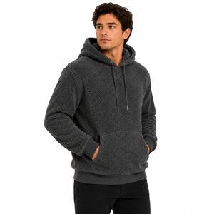 Sweat-shirt à capuche en sherpa pour homme avec logo personnalisé, poche kangourou, couleur unie, sweat-shirt en sherpa personnalisé pour homme - Product Image 3
