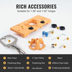 Plantilla de nailon PA66 para bisagras ocultas de acero, para bisagras de gabinete, ángulo de apertura de 110 grados, taladro preciso con accesorios de abrazadera tipo C - Product Image 6