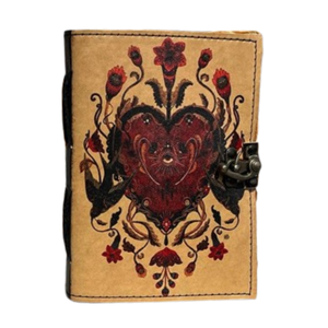 สมุดบันทึกทำมือหนังแท้พิมพ์ลายศิลปะ "Swallow Love" ดีไซน์ลายหัวใจพฤกษศาสตร์ พร้อมตัวล็อคโลหะแบบ C ของขวัญวาเลนไทน์ - Product Image 1