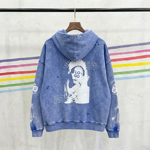 Custom Dyed Vintage <b>Bleached</b> Zip-Up Boxy Cropped Acid Stonewash Sunfaded Washed Print Winter Hoodie for Men Lined Design - Product Image 2