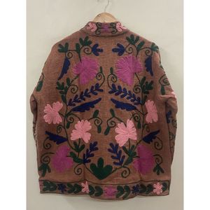 Chaqueta de algodón con bordado floral para mujer, cuello mandarín, manga larga, estilo bohemio de primavera, cierre abierto, chaqueta tnt. - Product Image 5