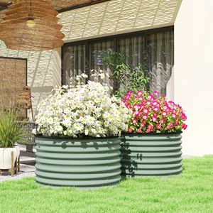<b>Set</b> of 2 Easy-to-Assemble Light Green Metal Planters <b>Large</b> <b>Square</b> Raised Garden Beds with Safety Edging Individual Stock Tank - Product Image 2