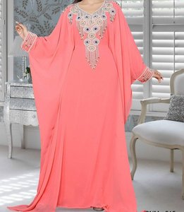 Abaya de poliéster de lujo con cuentas, talla grande, informal, color liso, estilo Dubái, venta al por mayor, conjunto de fiesta abierto con adornos dorados franceses personalizados - Product Image 1