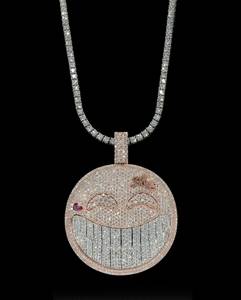 Pendentif pour homme en argent 925 plaqué or, Moissanite VVS, style Iced, avec chaîne tennis bicolore, de luxe pour le visage - Product Image 2