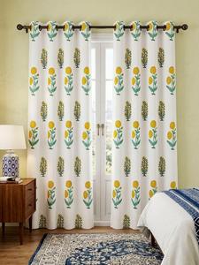Rideaux en coton premium imprimés à la main, aux motifs floraux traditionnels, pour la décoration des fenêtres du salon et de la chambre, style maison. - Product Image 1