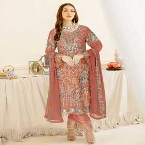 Soldes Exceptionnelles : Robe Shalwar Kameez Dupatta en Chiffon Brodé de Haute Qualité, Style Indien et Pakistanais, pour Femme, Vente en Gros - Product Image 3